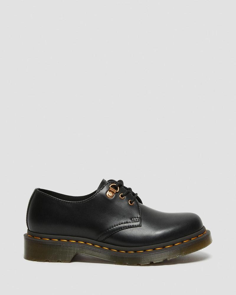 Black Women's Dr Martens 1461 Rose Gold Hardware Leather Oxfords Shoes | CA 367PJJ